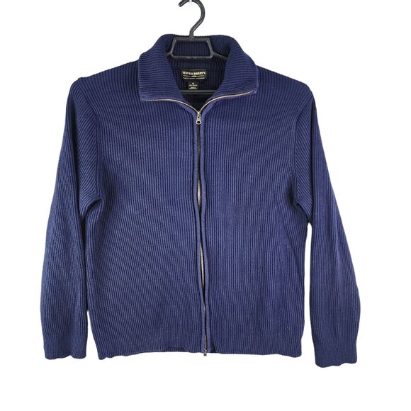 Men's Steve & Barrys Navy Blue Full-Zip Ribbed Sweater 100% Cotton Size XL - Picture 1 of 11